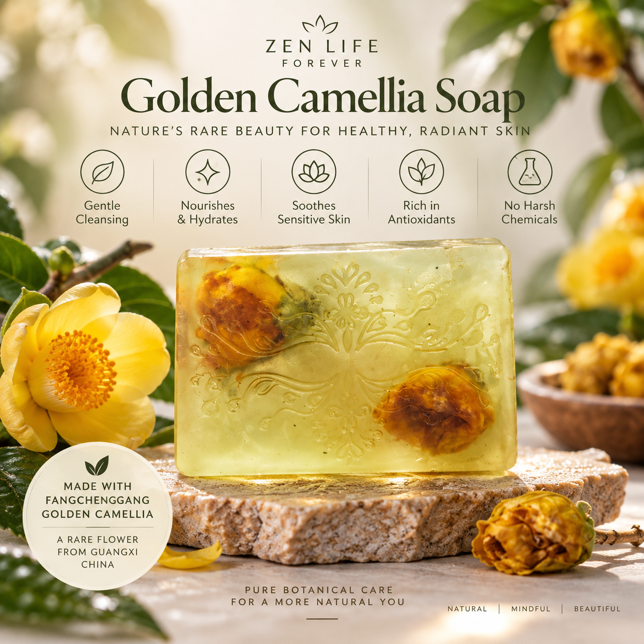Fangchenggang Golden Camellia Handmade Soap – Guangxi Botanical Cleansing Bar