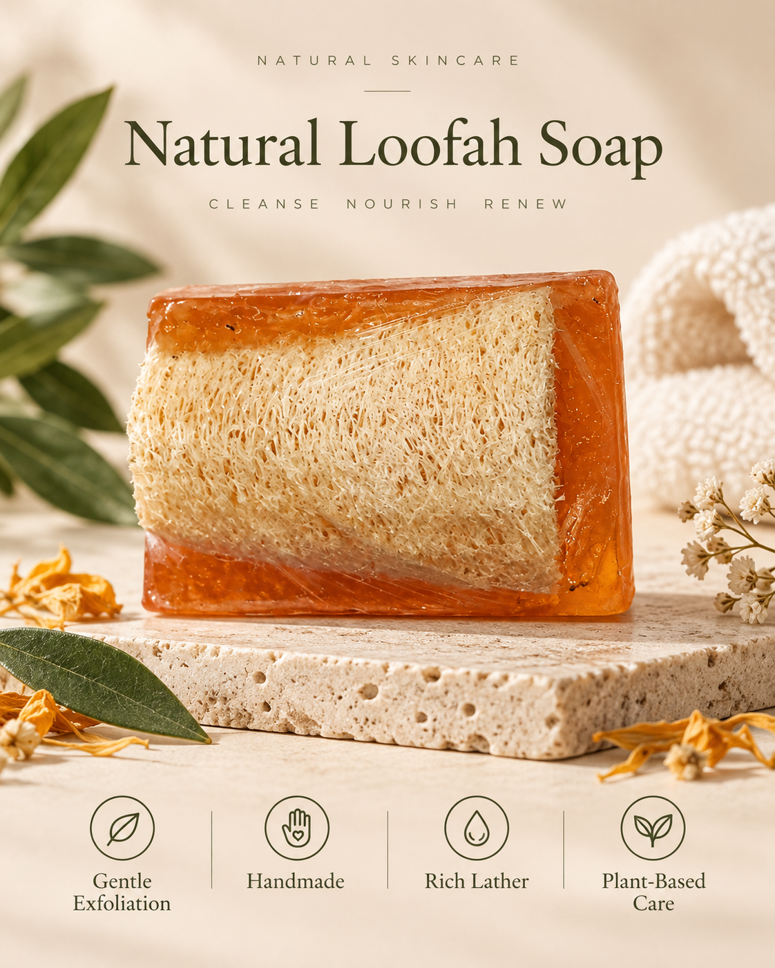 Natural Loofah Exfoliating Soap Bar — A cleansing ritual and natural exfoliator in one.