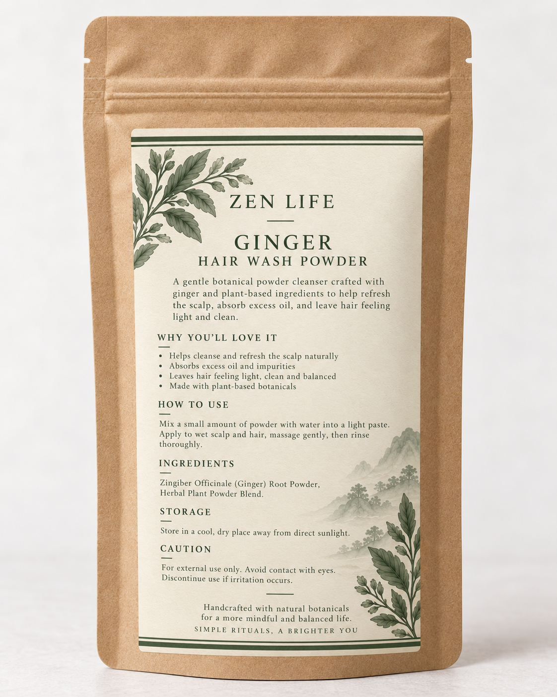 Zen Life Ginger Hair Wash Powder – Botanical Scalp & Hair Cleanser, Traditional Herbal Hair Ritual — Bring a traditional…