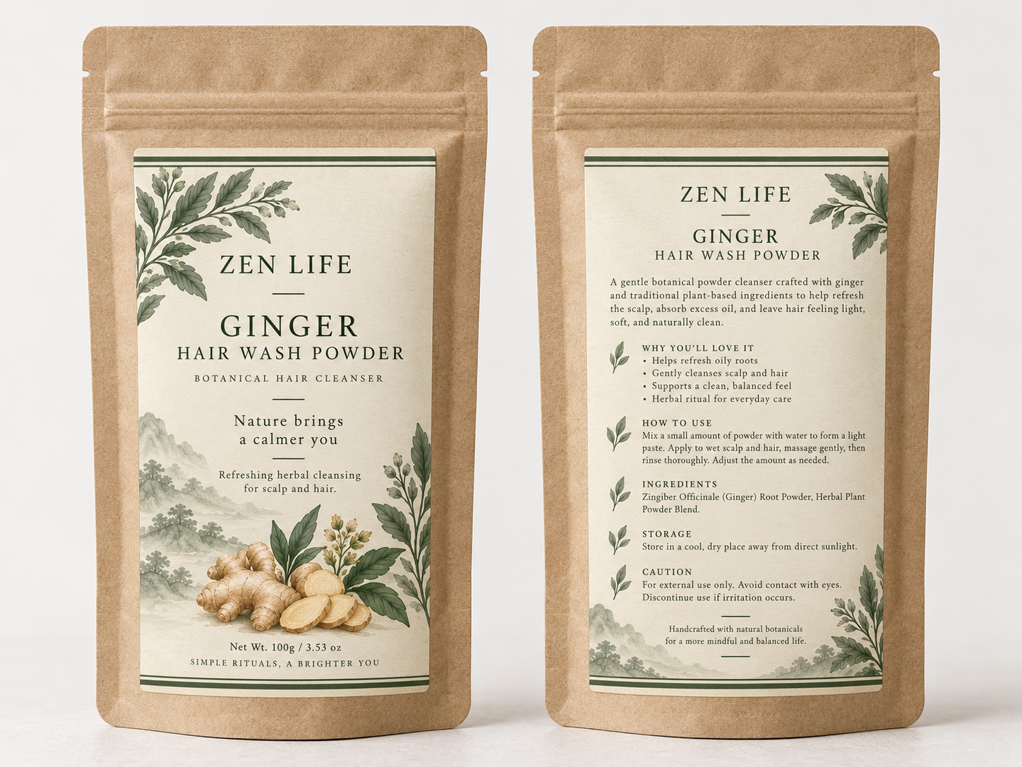 Zen Life Ginger Hair Wash Powder – Botanical Scalp & Hair Cleanser, Traditional Herbal Hair Ritual — Bring a traditional…