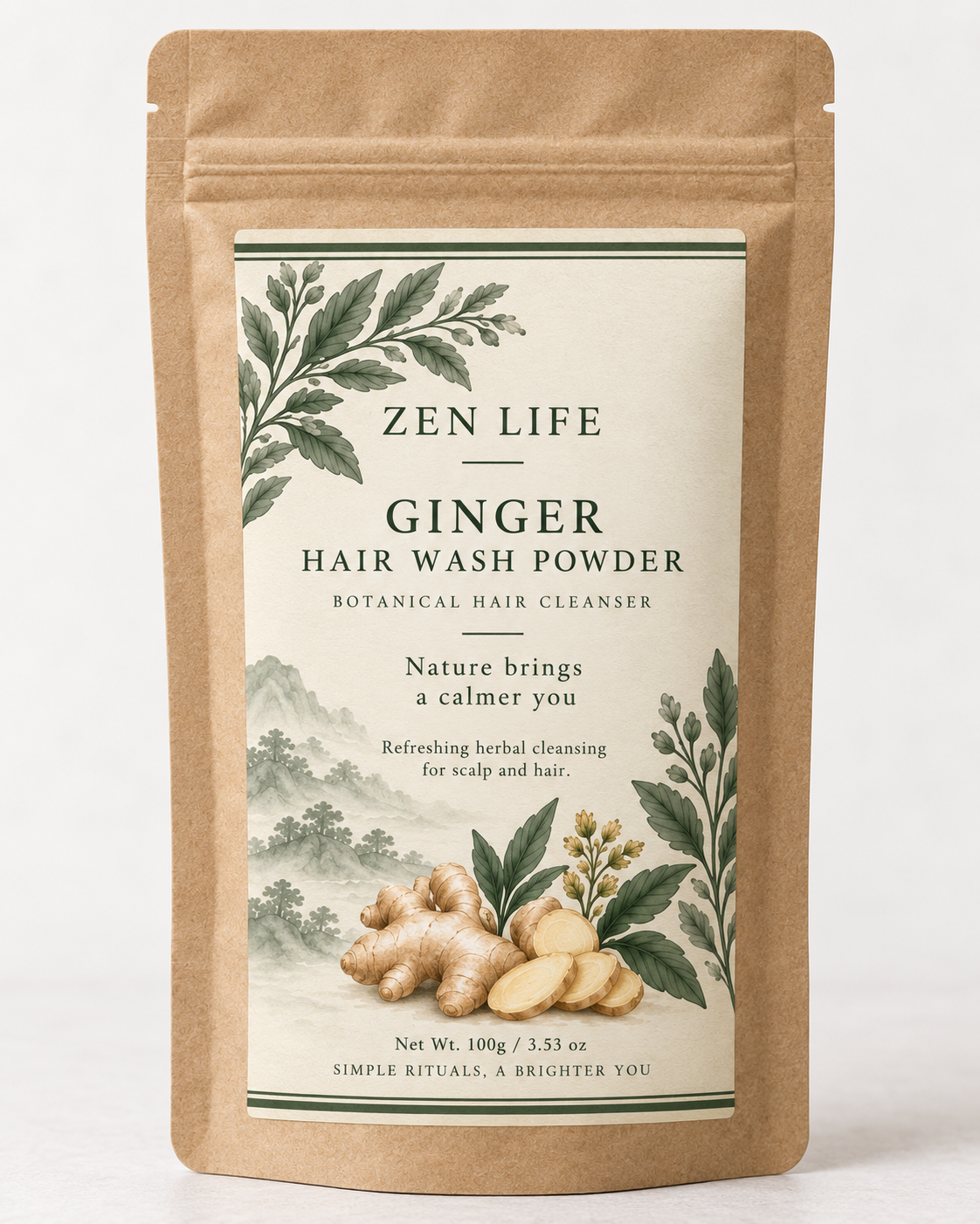 Zen Life Ginger Hair Wash Powder – Botanical Scalp & Hair Cleanser, Traditional Herbal Hair Ritual — Bring a traditional…