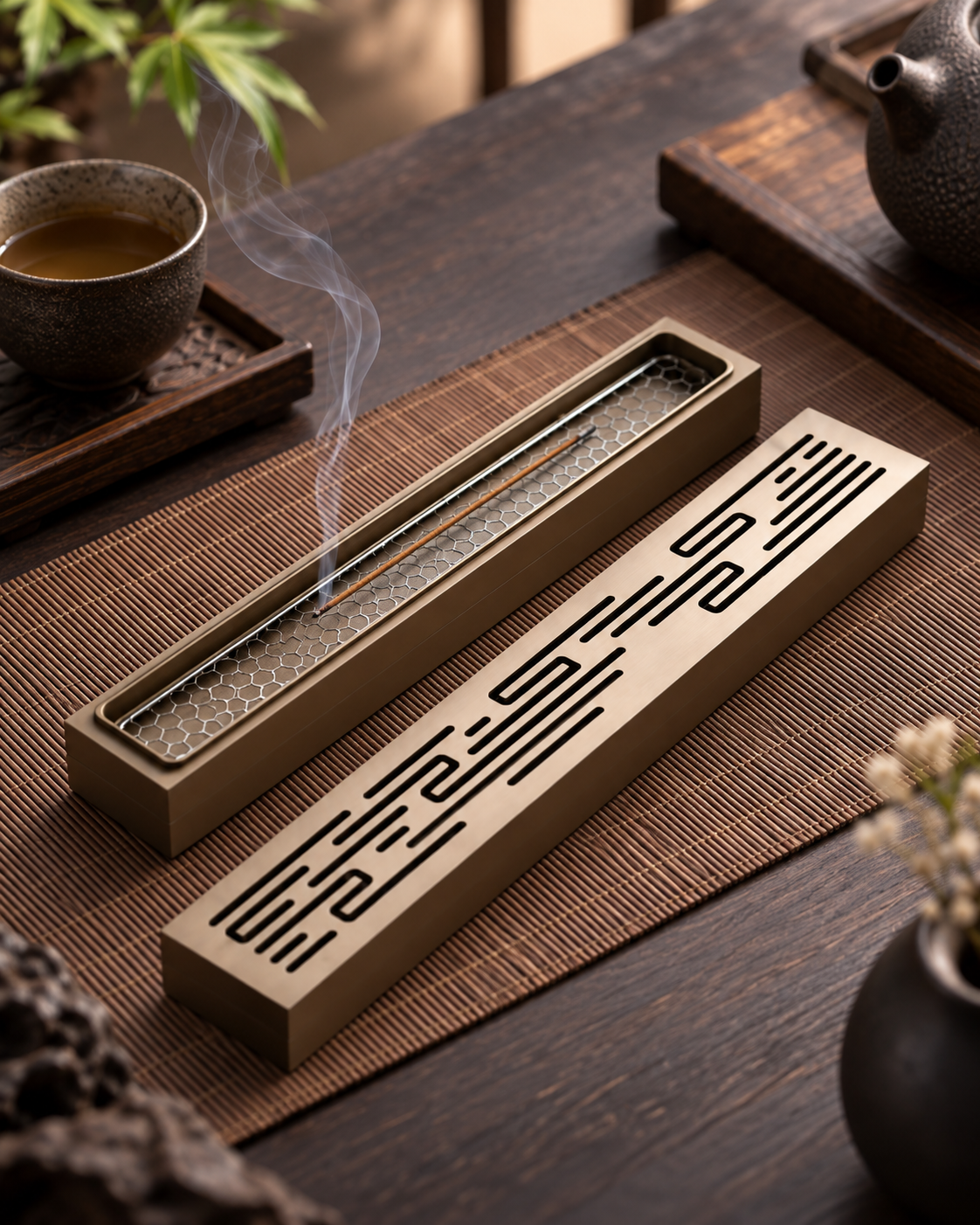 Zen Life Long Incense Burner Box – Decorative Metal Stick Incense Holder with Ash Catcher for Meditation, Tea Room & Home…