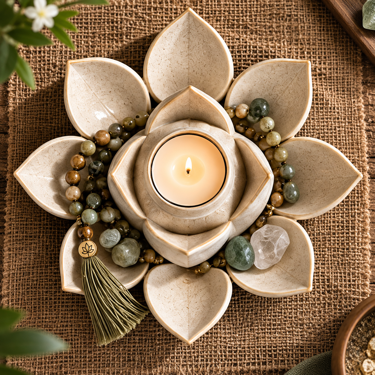 Zen Life Lotus Meditation Ritual Holder – Incense & Tealight Candle Holder, Crystal & Mala Tray, Zen Home Decor(Pre-Order)…