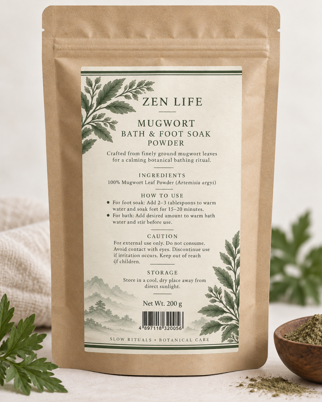 Zen Life Mugwort Bath & Foot Soak Powder – 100% Ground Mugwort Leaf Botanical Soak — A Traditional Botanical Ritual for…