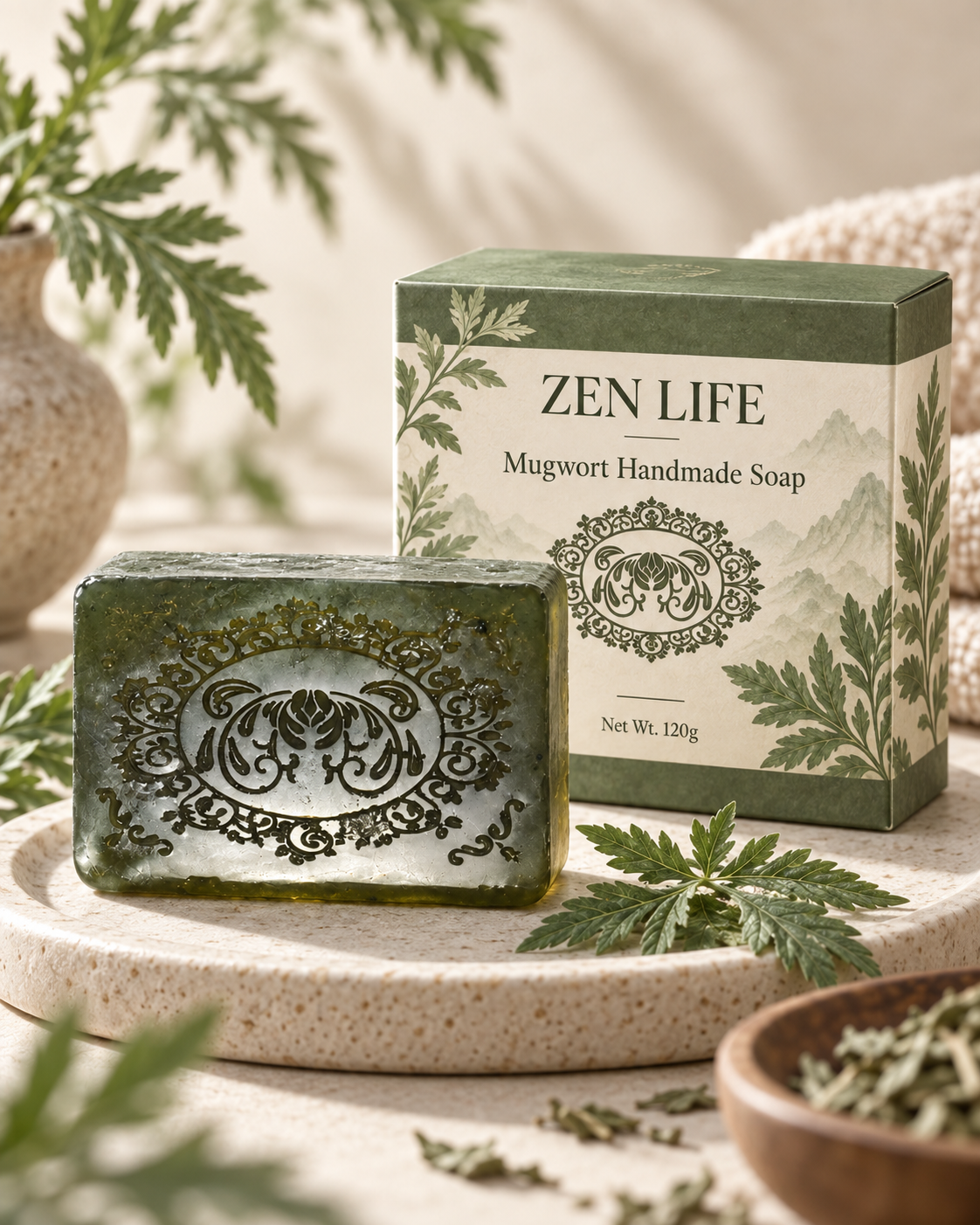 Zen Life Mugwort Handmade Soap – Botanical Herbal Cleansing Bar — A calming botanical ritual inspired by the simplicity of…