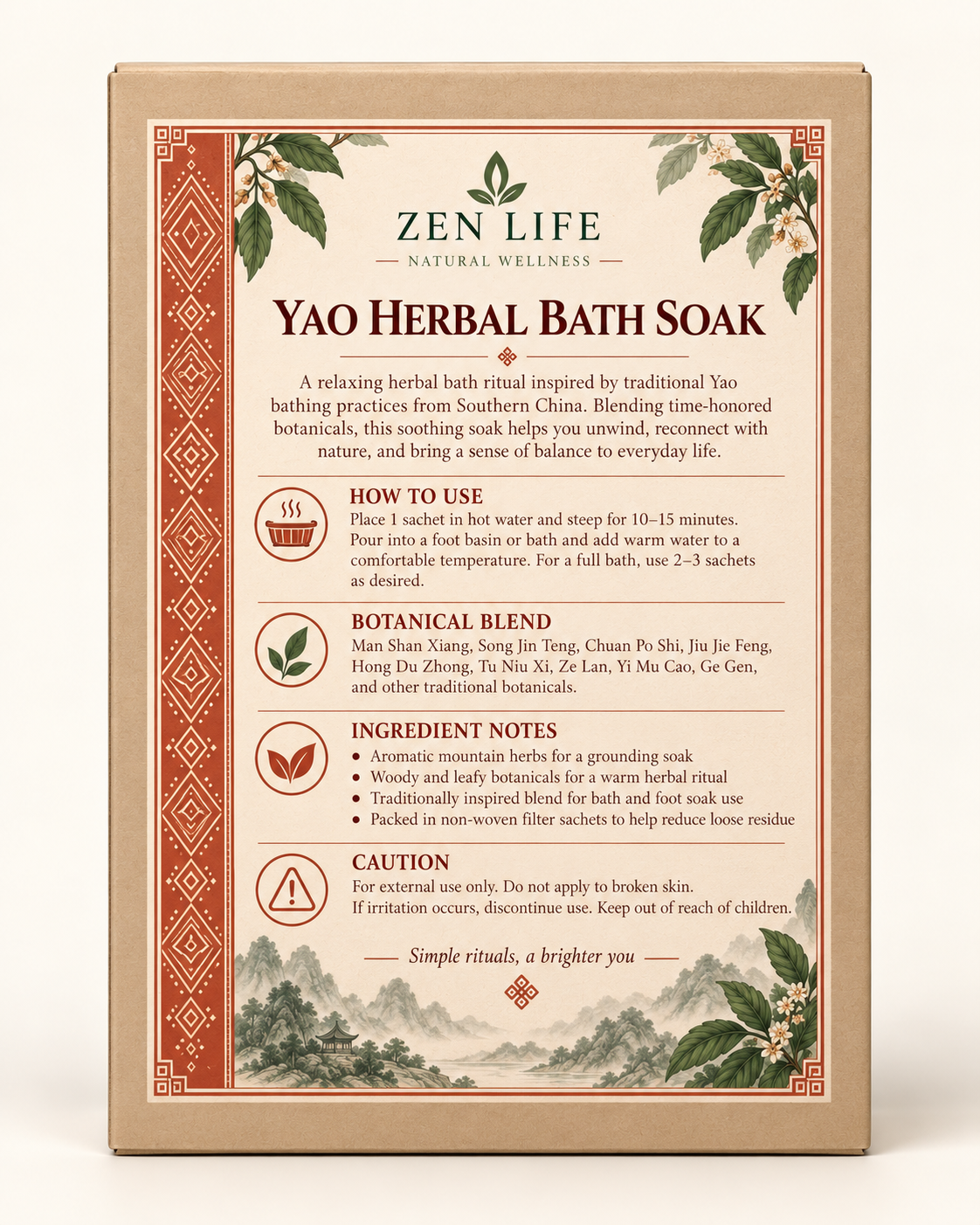 Zen Life Yao Herbal Bath Soak – Traditional Southern China Botanical Bath & Foot Soak, 5 Herbal Sachets — A Traditional Yao…