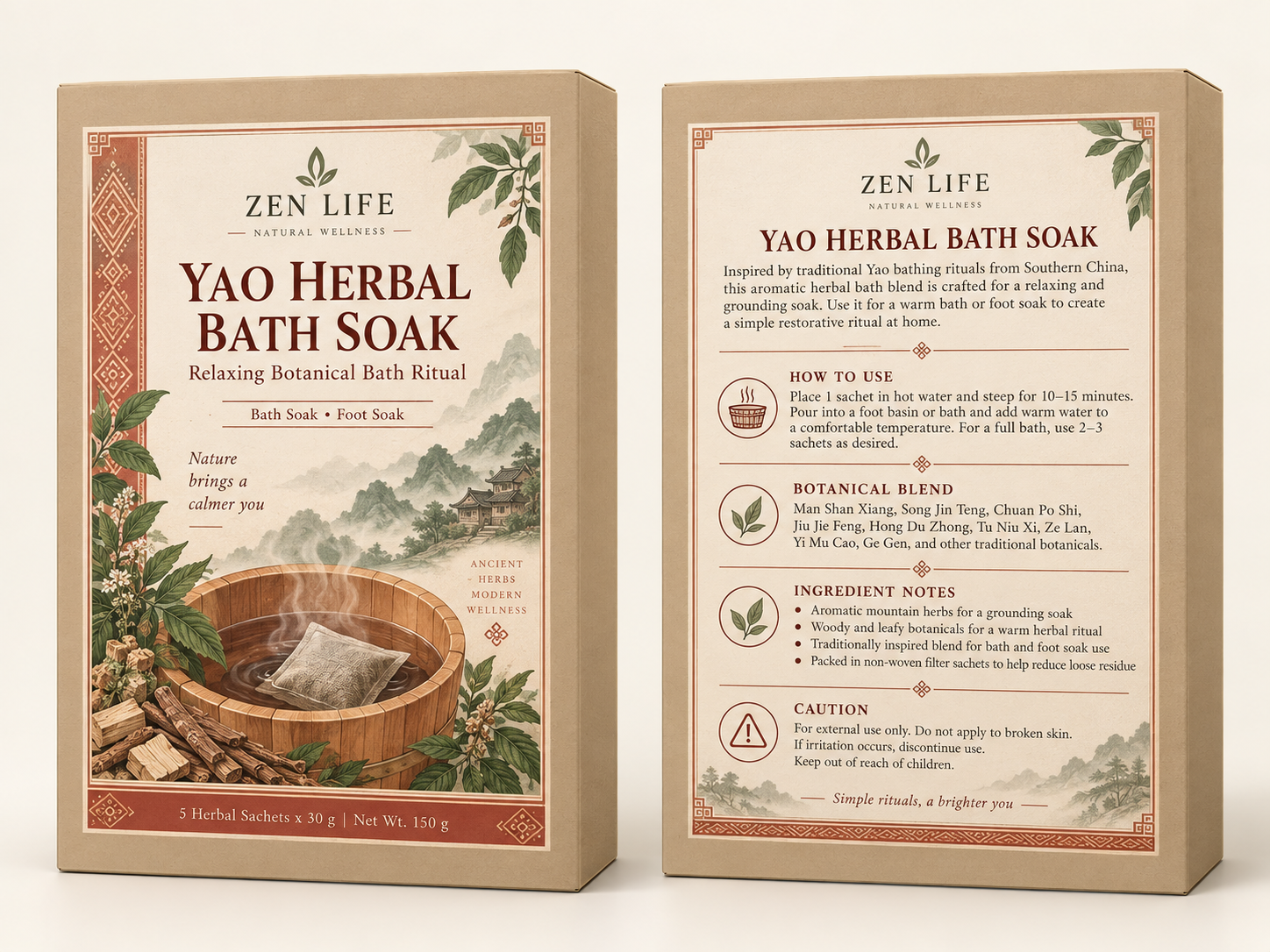 Zen Life Yao Herbal Bath Soak – Traditional Southern China Botanical Bath & Foot Soak, 5 Herbal Sachets — A Traditional Yao…